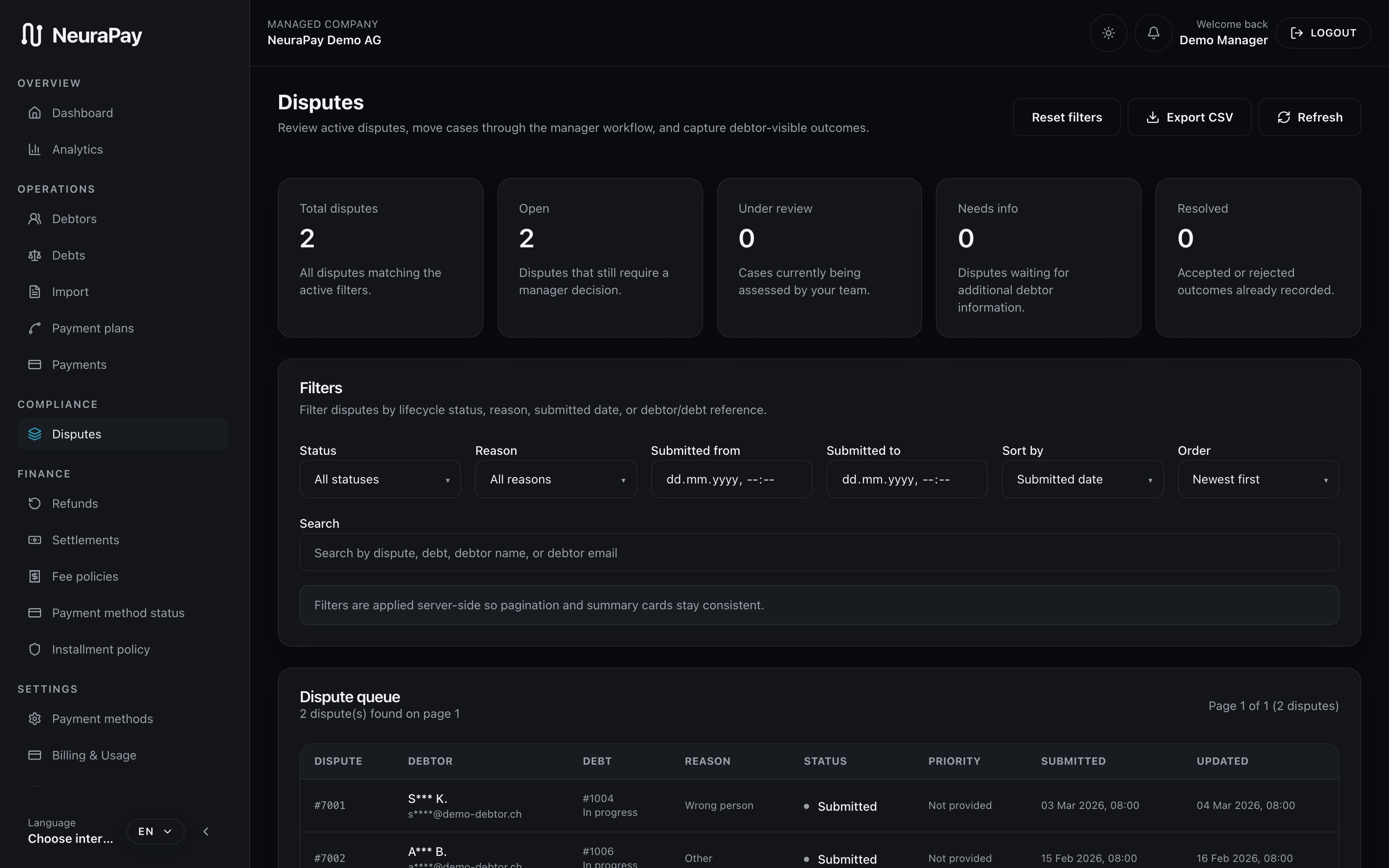 Client Dashboard — Real-time status updates