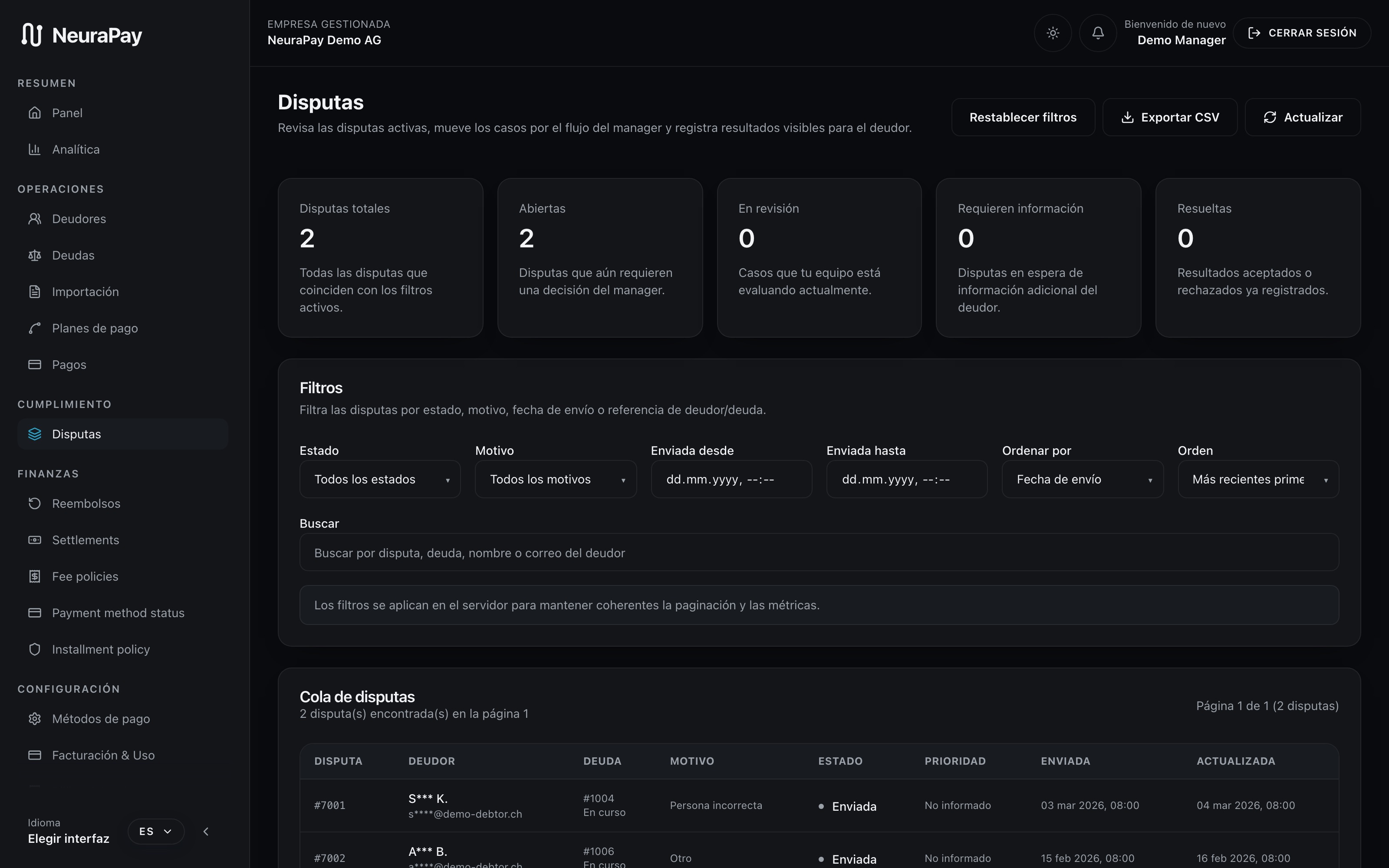 Dashboard Cliente — Actualizaciones en tiempo real