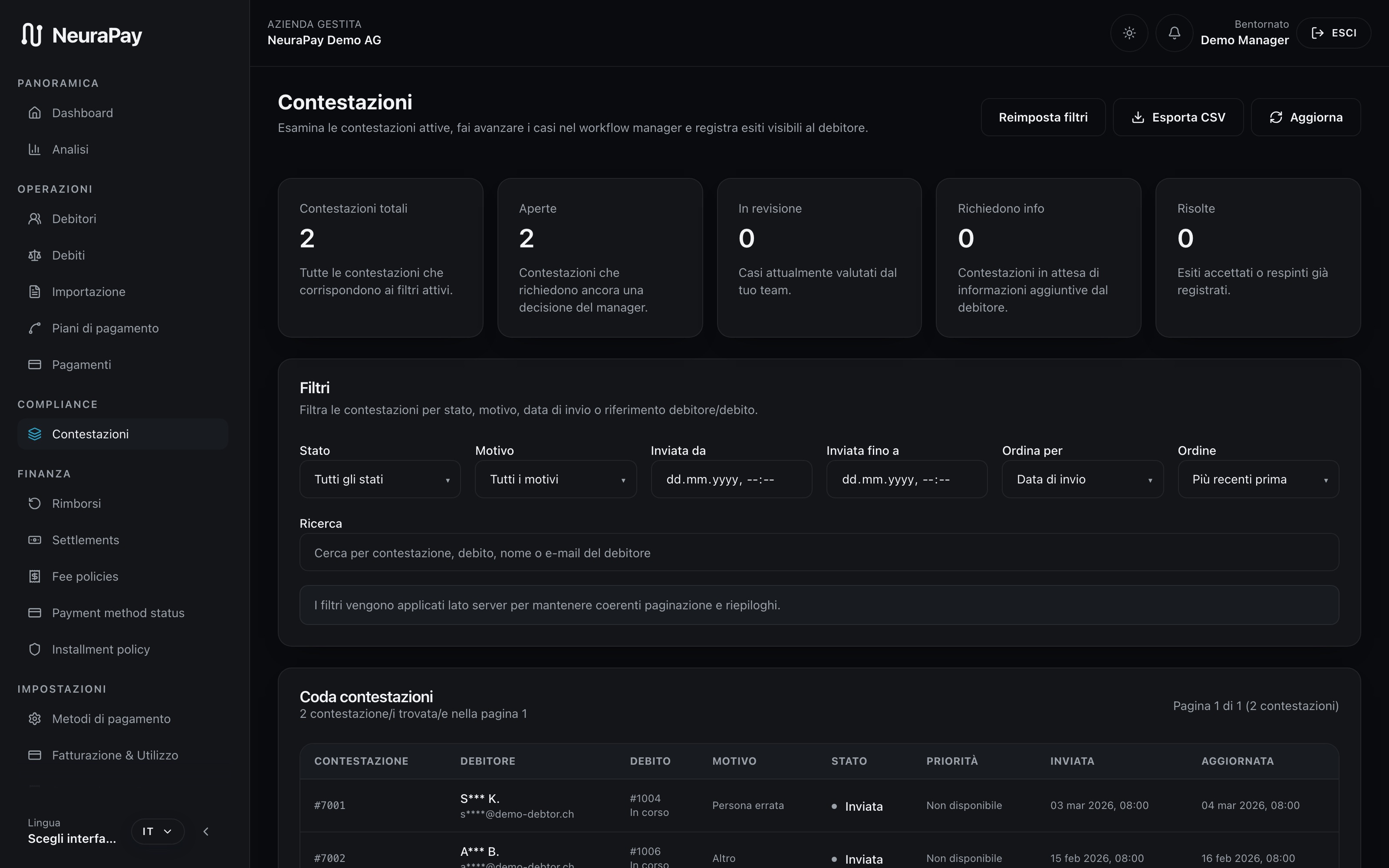 Dashboard Client — Aggiornamenti in tempo reale