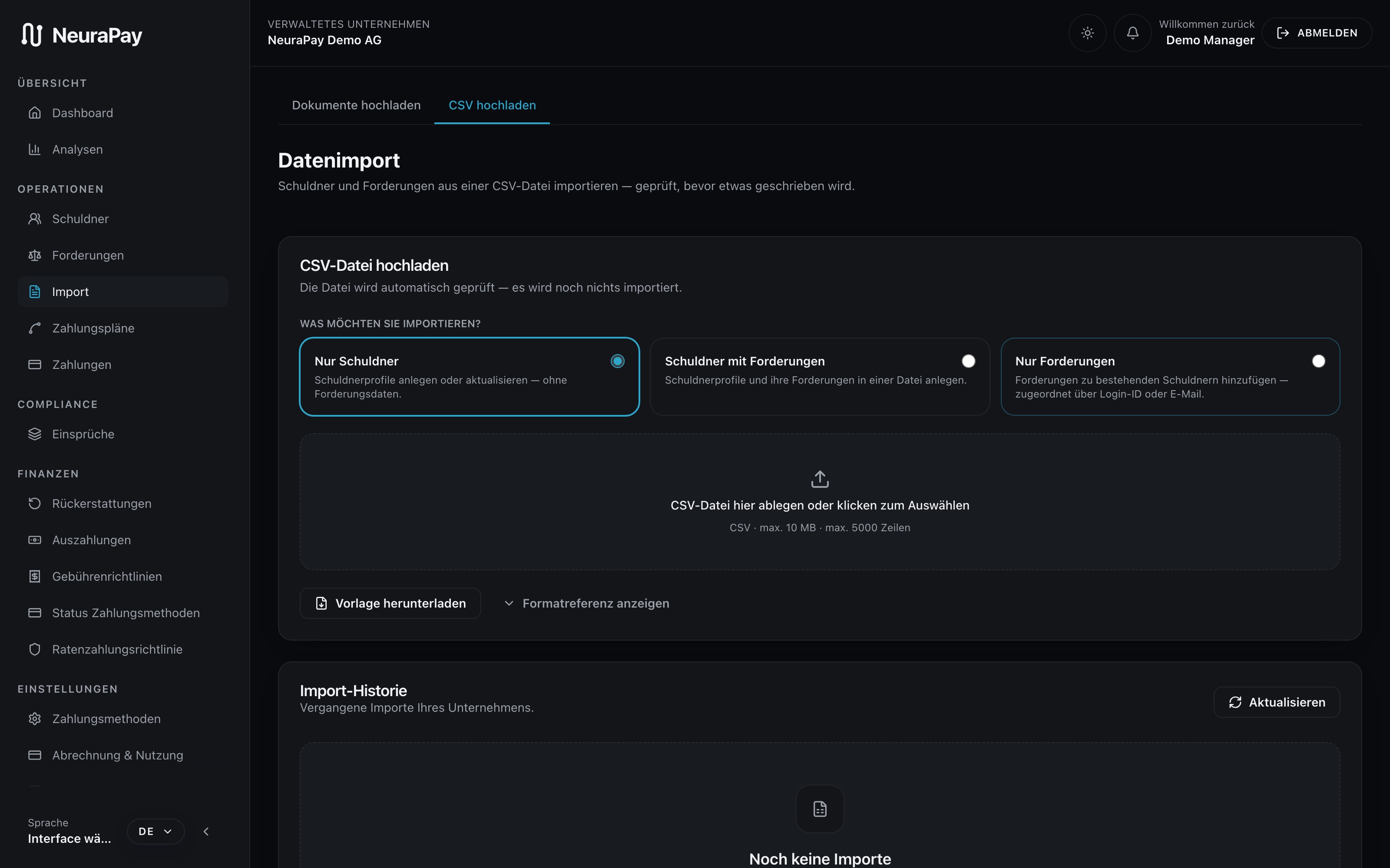 Client Dashboard — Fall-Import & ERP-Sync