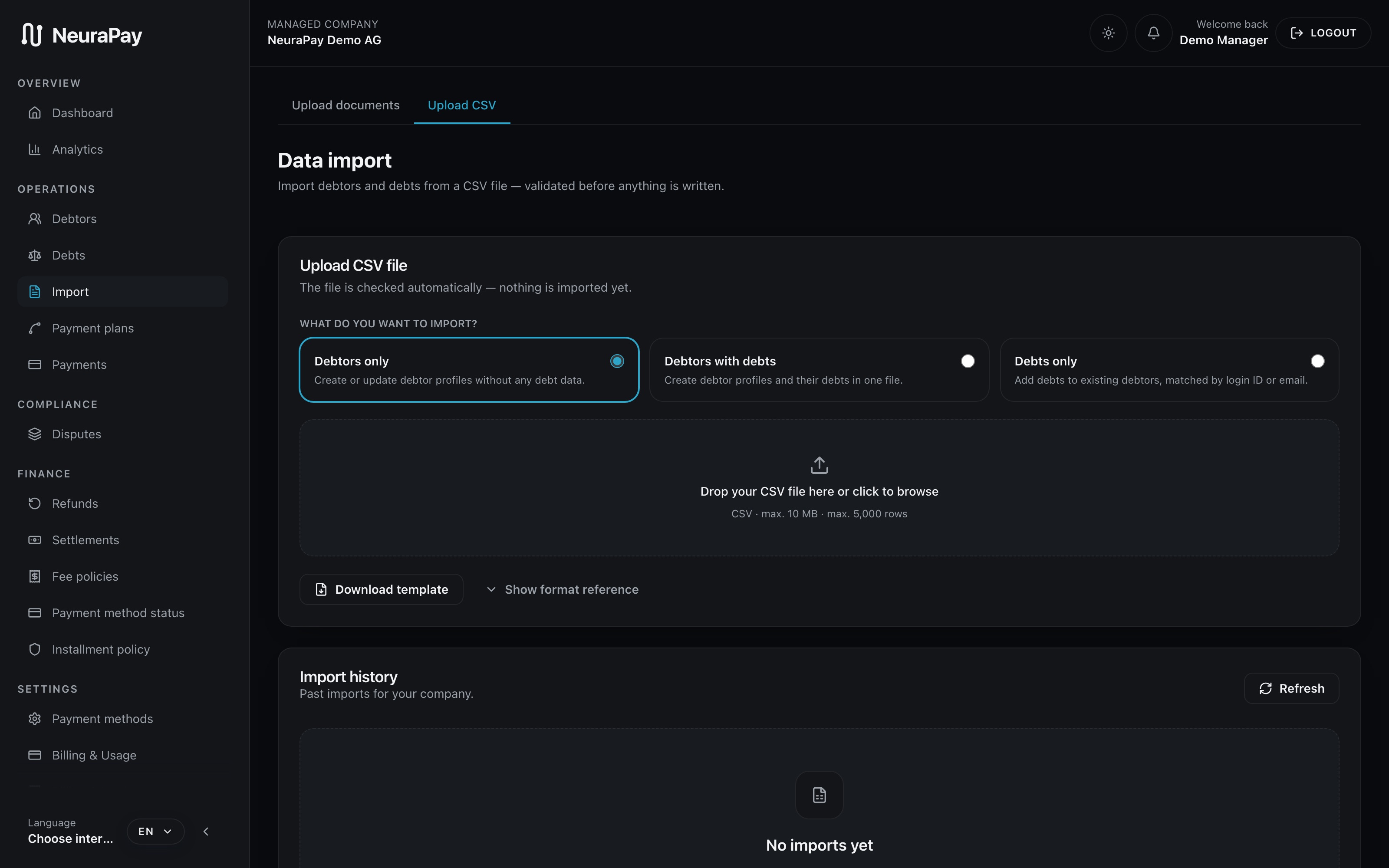 Client Dashboard — Case import & ERP sync