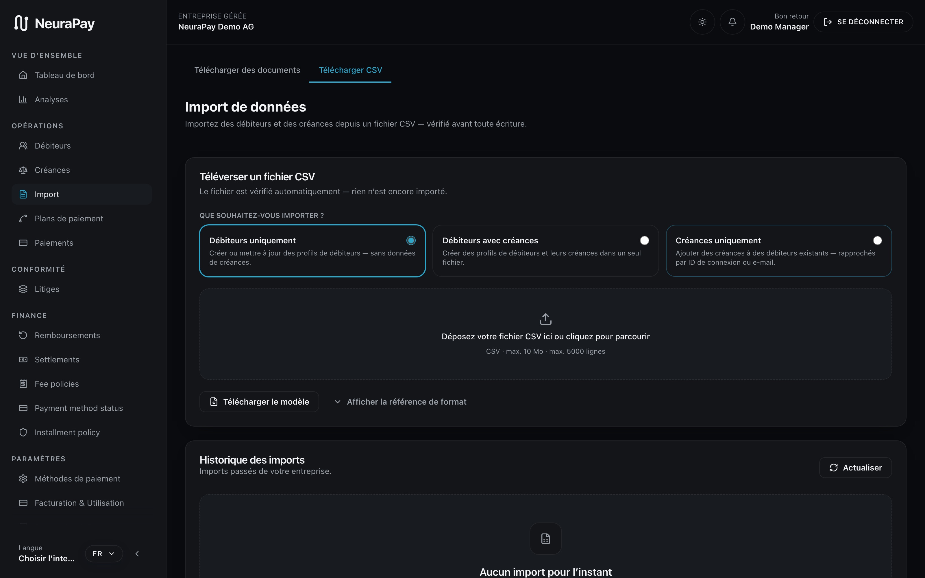 Dashboard Client — Import & synchronisation ERP