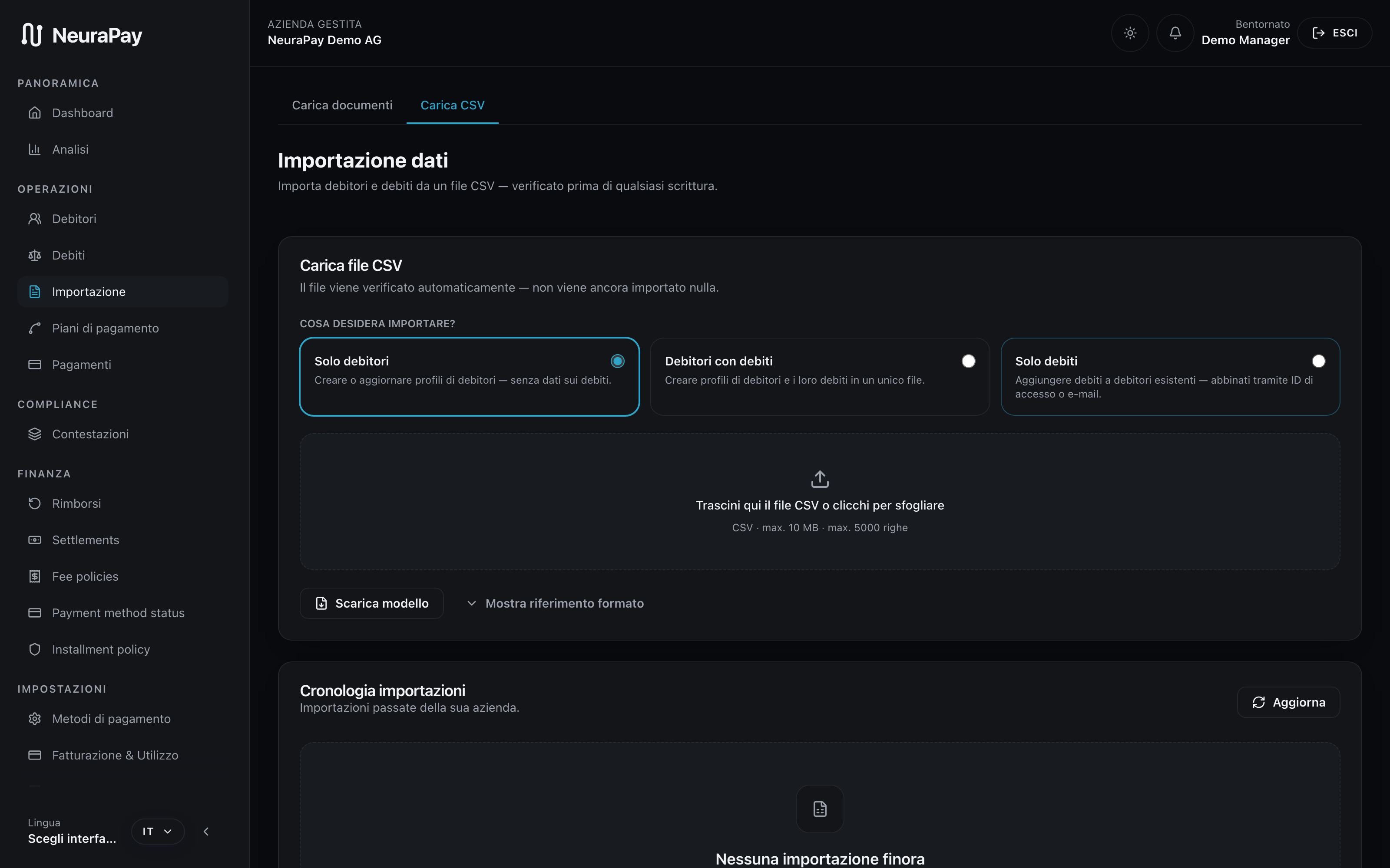 Dashboard Client — Import & sincronizzazione ERP
