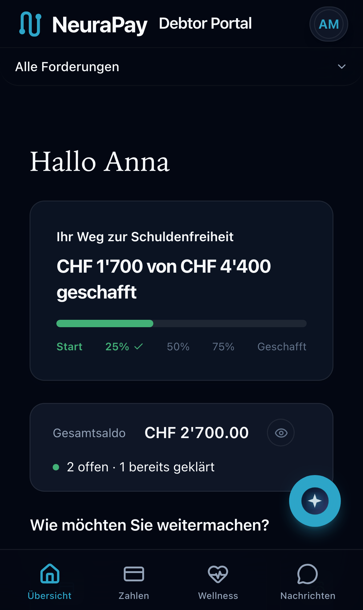 NeuraPay Debitor-Portal auf dem Smartphone